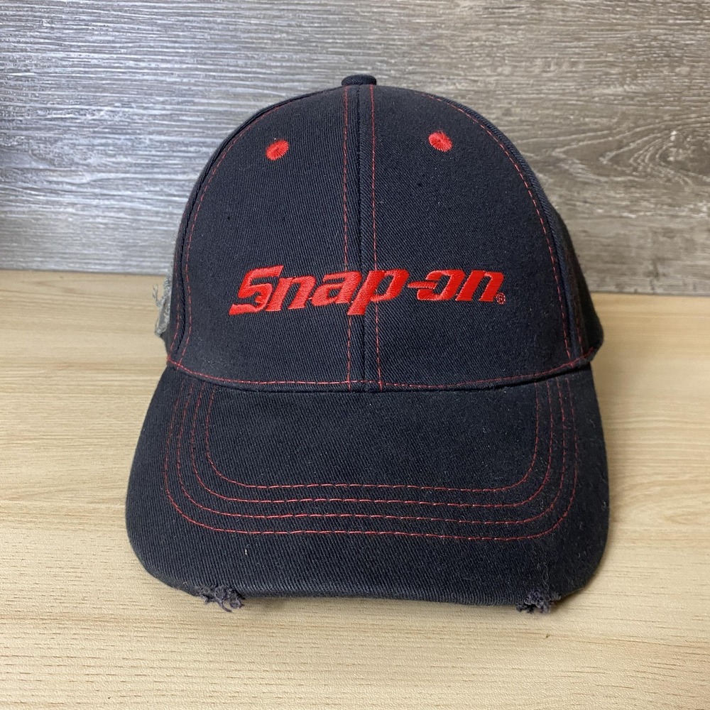 Snap-on Hat Cap Strap Back Black Red Embroidered Mechanic Wrench Patch Mens